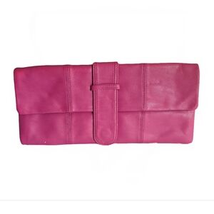 Poppie Jones Clutch Folding Large Hot Pink Faux Leather Purse Envelope Handbag